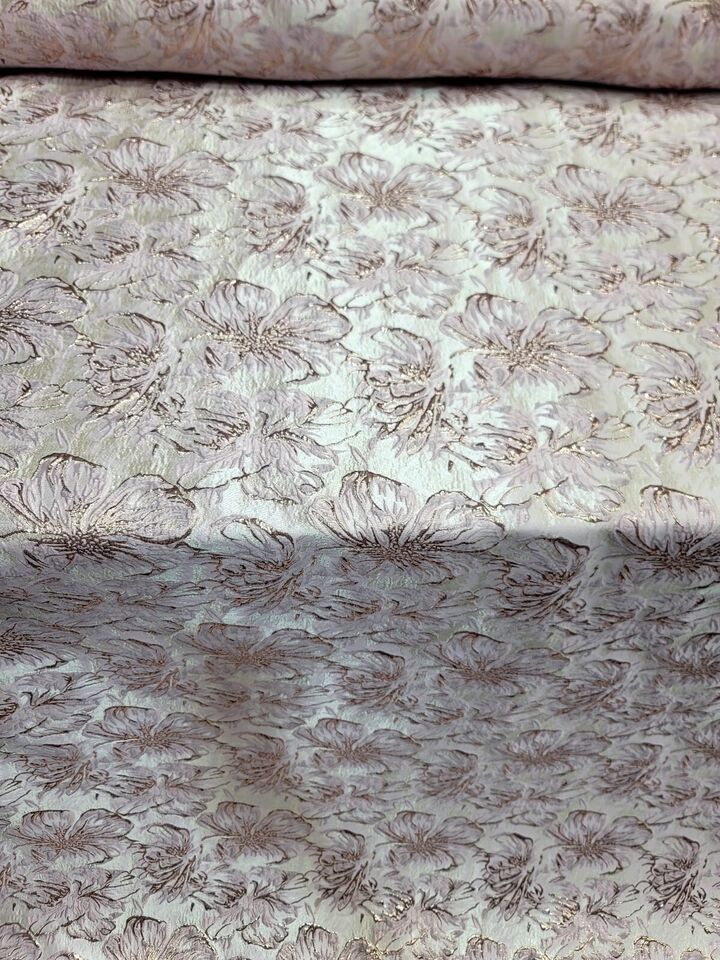 Pink Metallic Rose Gold Floral Brocade Fabric By the Yard - Embossed Flowers - 60 Inches Wide