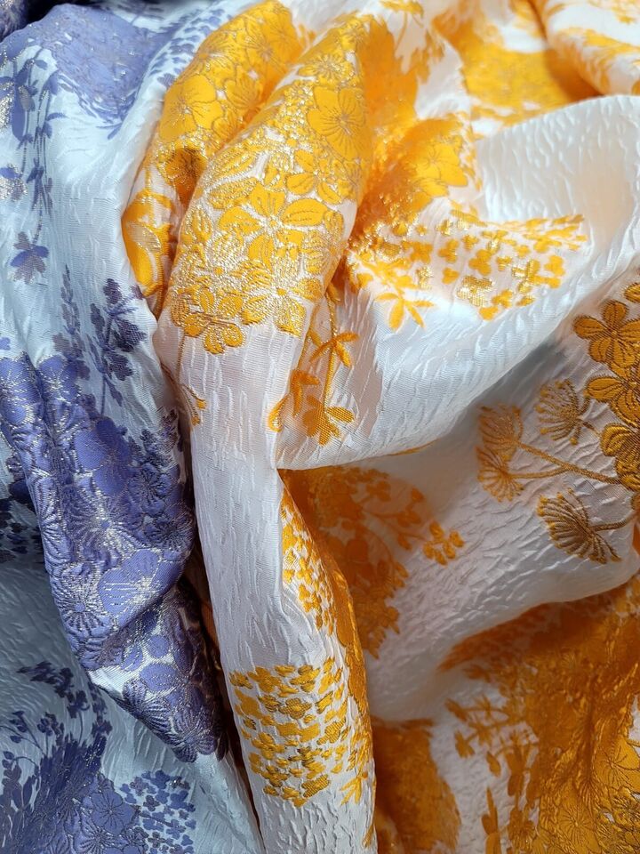 ORANGE GOLD Floral Brocade Fabric (60 in.) Sold By The Yard On White Organza smart-textile smart-textile (1414)