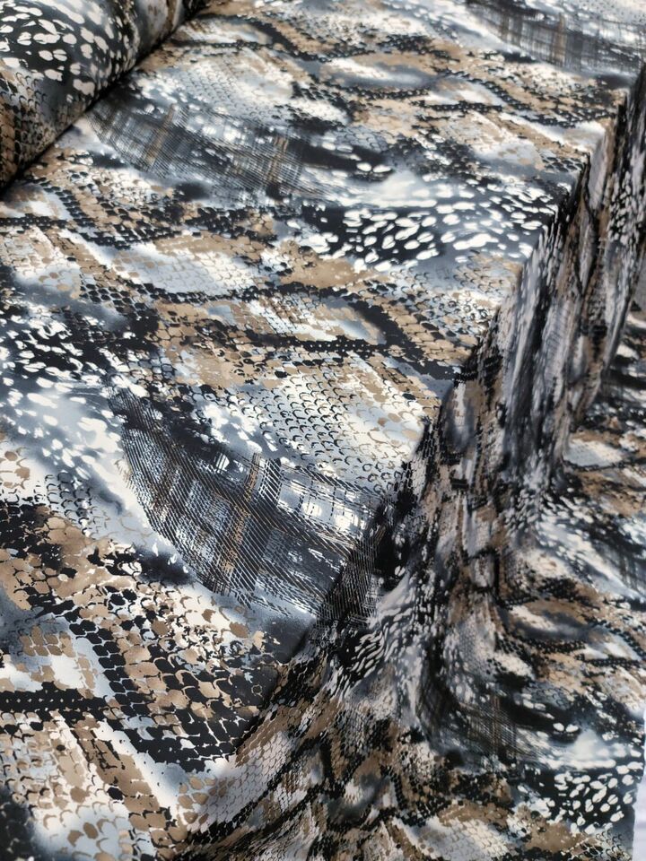 Black Brown WHITE Spandex Fabric By The Yard Stretch Skyn Snake Animal Print