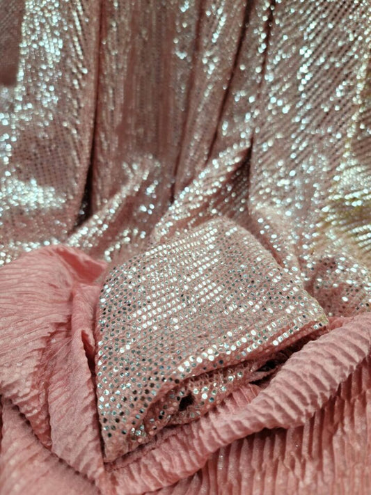 Coral Stretch Textured Silver Fabric By the Yard - Spandex Material for Gowns, Fashion, Dresses