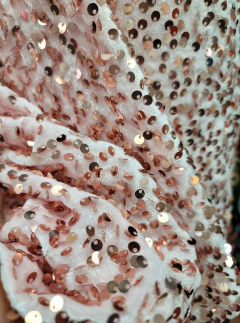 Rose Gold Sequin On Stretch Pink Velvet Fabric By The Yard Gown Quinceañera Bridal  Decoration Draping Backdrop