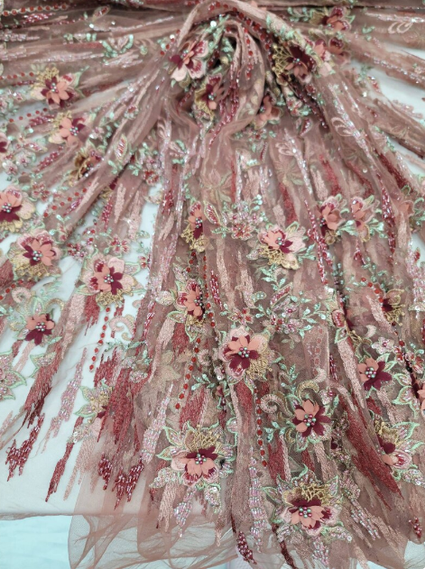 Multicolor 3d Floral Flowers Beaded Lace Multicolor Coral Burgundy Prom Lace Bridal