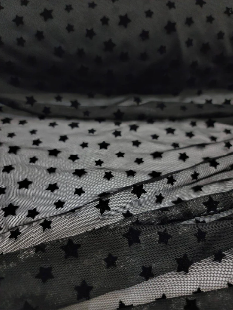 Four Way Stretch Lace Black Velvet Stars Fashion Fabric Sold By The Yard