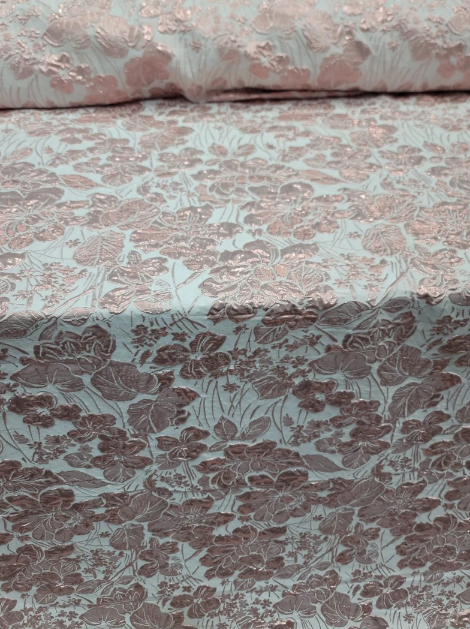 Pink Metallic Brocade Jacquard Textured Fabric By The Yard