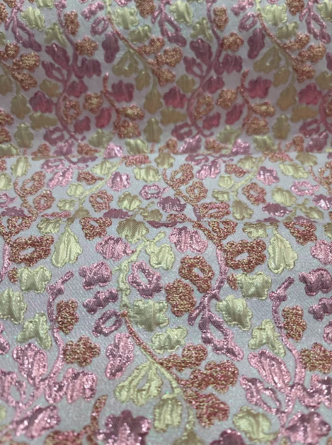 Lavender Pink Silver Brocade Jacquard Floral Flowers Fashion Fabric Sold By The Yard