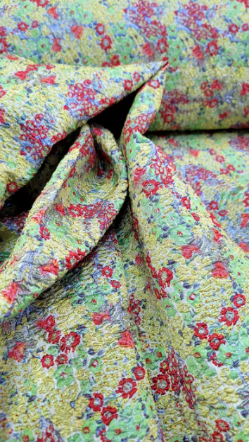 Green Brocade Jacquard Red Floral Blue Fabric Sold by The Yard Textured Embossed