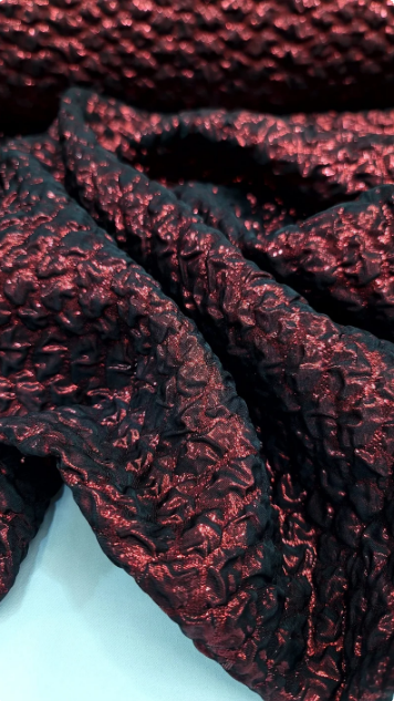 Burgundy Metallic Brocade Jacquard Prom fabric sold by the yard gown Quinceañera