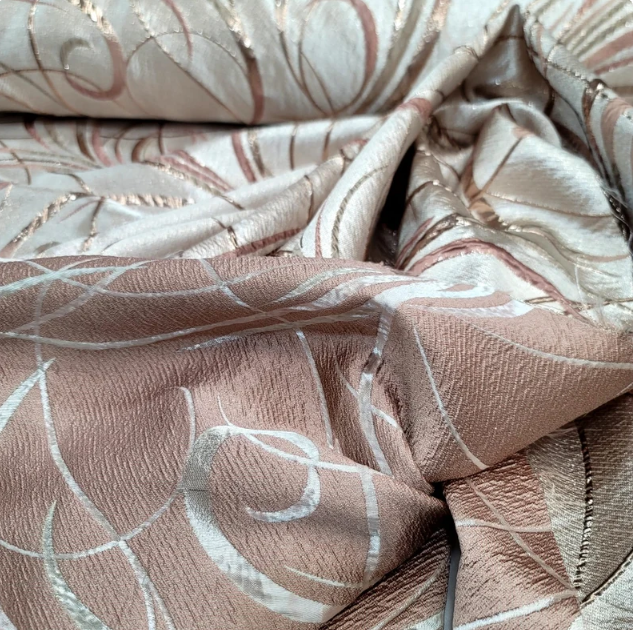 Rose Gold Brocade Geometric Copper Metallic Textured France Jacquard Fabric Sold By The Yard Gown Quinceañera Bridal Evening Dress Decoration
