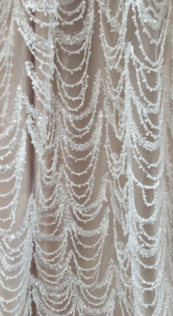 Beaded Lace Fabric By The Yard Fashion Lace Beads Hanging On Mesh Embroidery Prom Lace