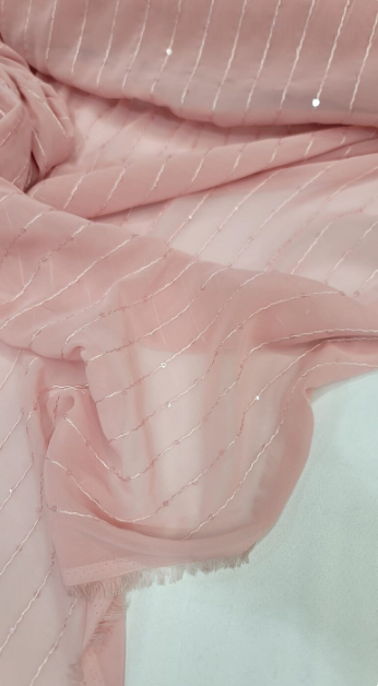 Chiffon Fabric Sold By The Yard Embroidery Clear Sequins Striped Fashion Sheer Fabric Fashion Flowy