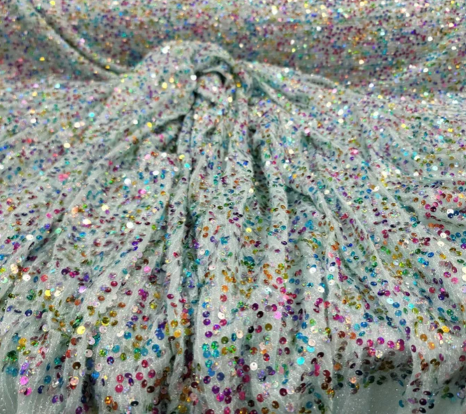 Vibrant Multicolor Sequin Mint Fabric - Sparkle and Shine