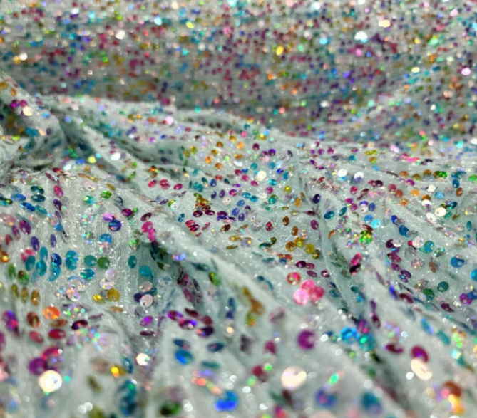 Vibrant Multicolor Sequin Mint Fabric - Sparkle and Shine