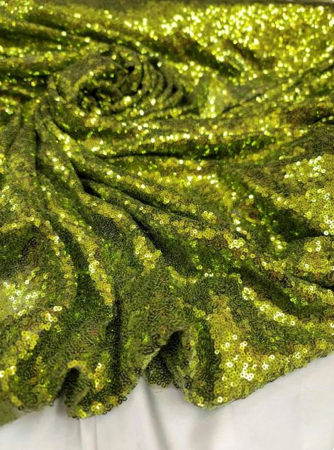 Olive Green Glitz Sequin on Stretch Mesh Fabric - Sold by the Yard