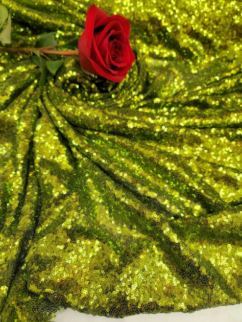 Olive Green Glitz Sequin on Stretch Mesh Fabric - Sold by the Yard