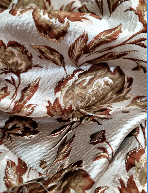 Brown & Gold Floral Brocade Jacquard Fabric - Sold by Yard - Gown, Quinceañera, Bridal, Upholstery