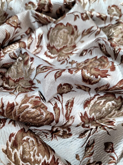 Brown & Gold Floral Brocade Jacquard Fabric - Sold by Yard - Gown, Quinceañera, Bridal, Upholstery
