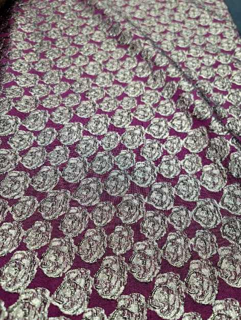 Gold Metallic Brocade Floral Jacquard Fabric by the Yard - Ideal for Gowns, Quinceañera, Bridal, and Elegant Decor - Textured Fuchsia Background