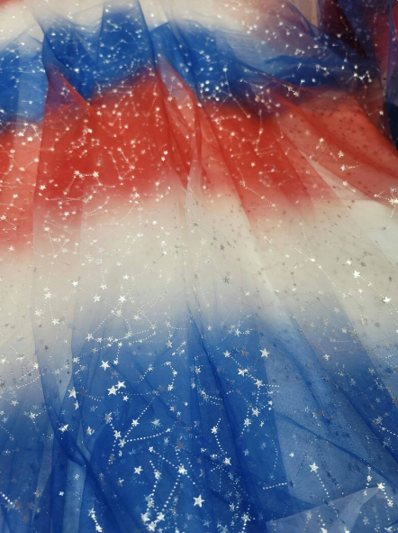 Inspired American Flag Fabric By The Yard Fashion Red White Blue Silver Stars Stretch Tulle Clothing Backdrop Party  Decorative