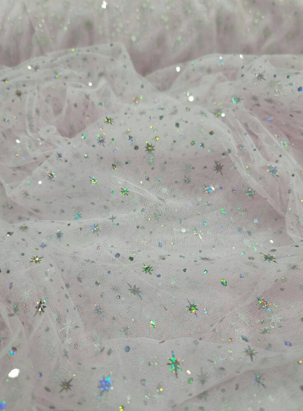 Pink Lace Stretch Fabric By The Yard Hologram Stars