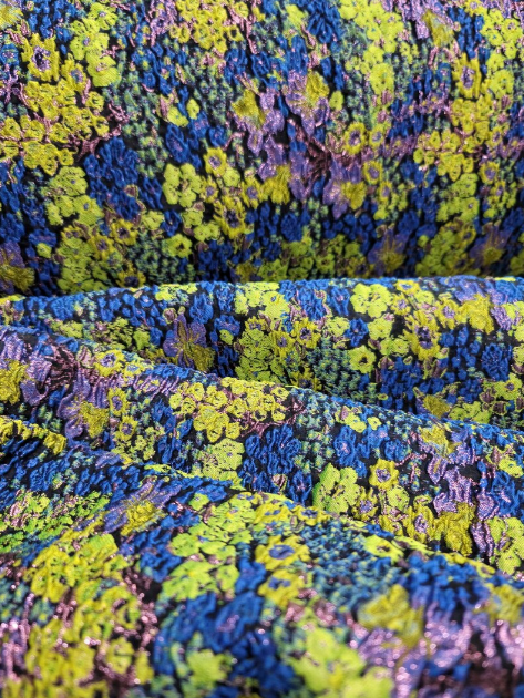 Brocade Royal Blue Green Floral Flowers Jacquard Fabric By The Yard Gown Quinceañera Bridal Evening Dress Prom Gown Quinceañera Bridal