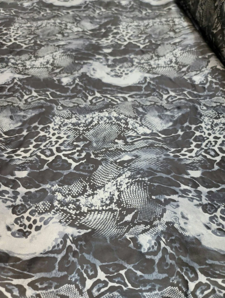 Black Snake Stretch Black and Silver Stretch Spandex Fabric Sold by the Yard Gow Draping Clothing Decoration Animal Print