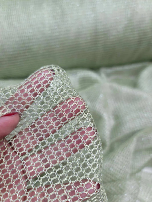 Sage Fish Net Shimmer Silver Fabric Sold by the Yard Fashion Clothing Dress Decoration Draping