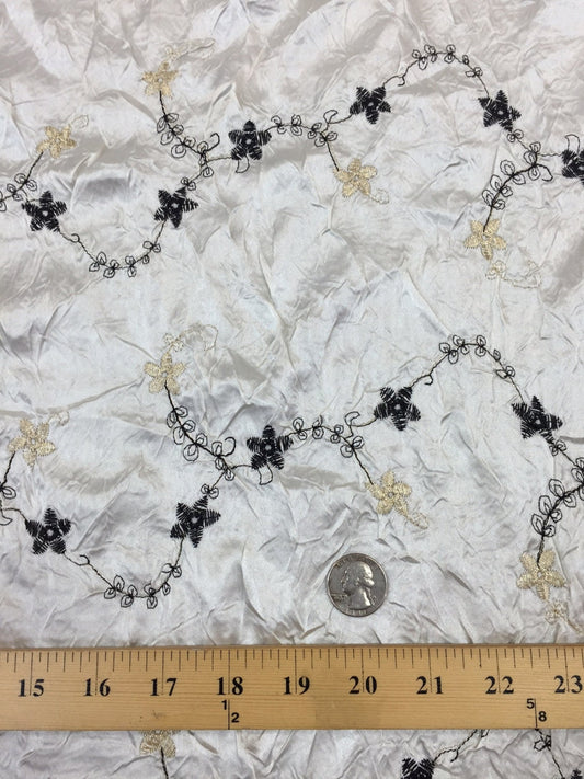 Ivory taffeta w embroidered flowers floral Fabric sold  by the yard small flowers dress decoration kids