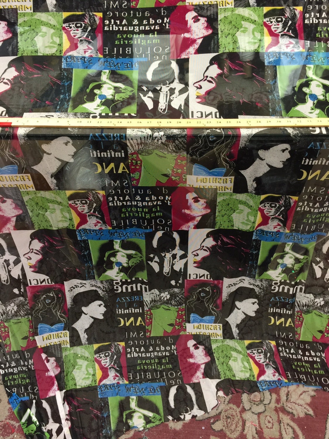 4 way stretch English mesh w playful design Fabric by the yard magazine soft Colorful multicolor black mesh dancer clothing Fashion soft