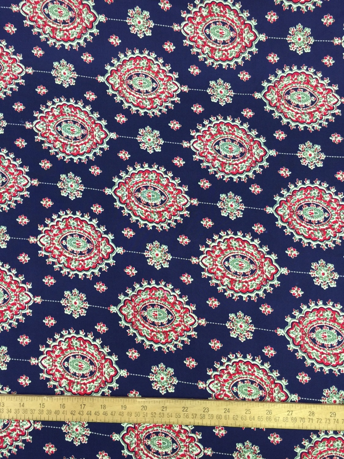 100% Japanese Rayon challis two border Navy blue and fuchsia pink design 58 inches Fabric by the yard for tablecloth, panels, decorations