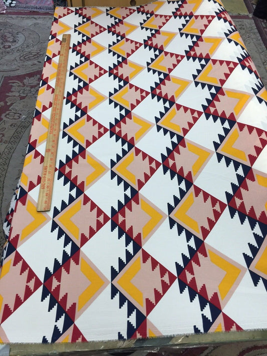 Navajo inspired crepe  58-60 in w Navy Burgundy Fabric sold  by the yard 1 way stretch fabric light weight flowy
