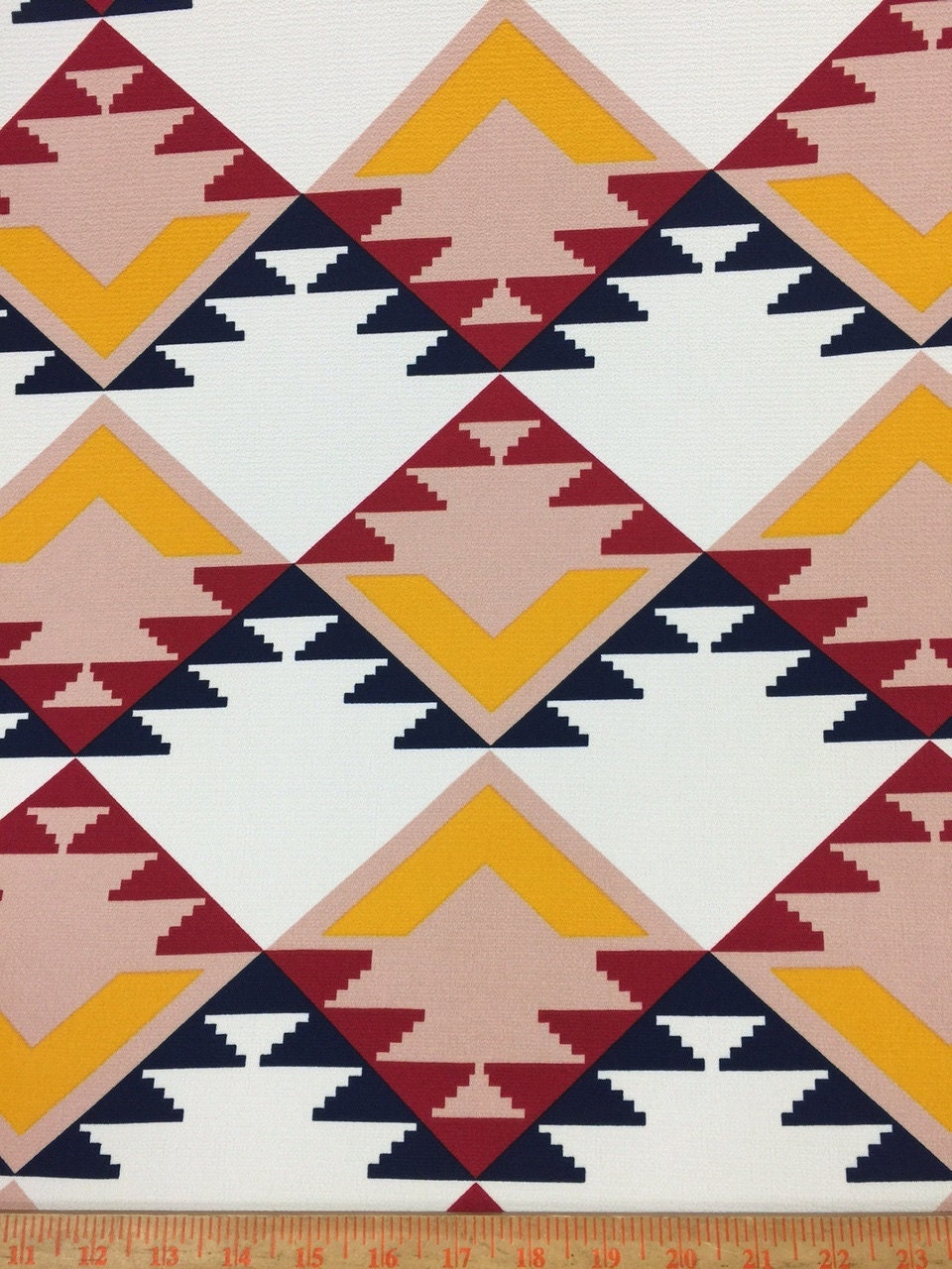 Navajo inspired crepe  58-60 in w Navy Burgundy Fabric sold  by the yard 1 way stretch fabric light weight flowy