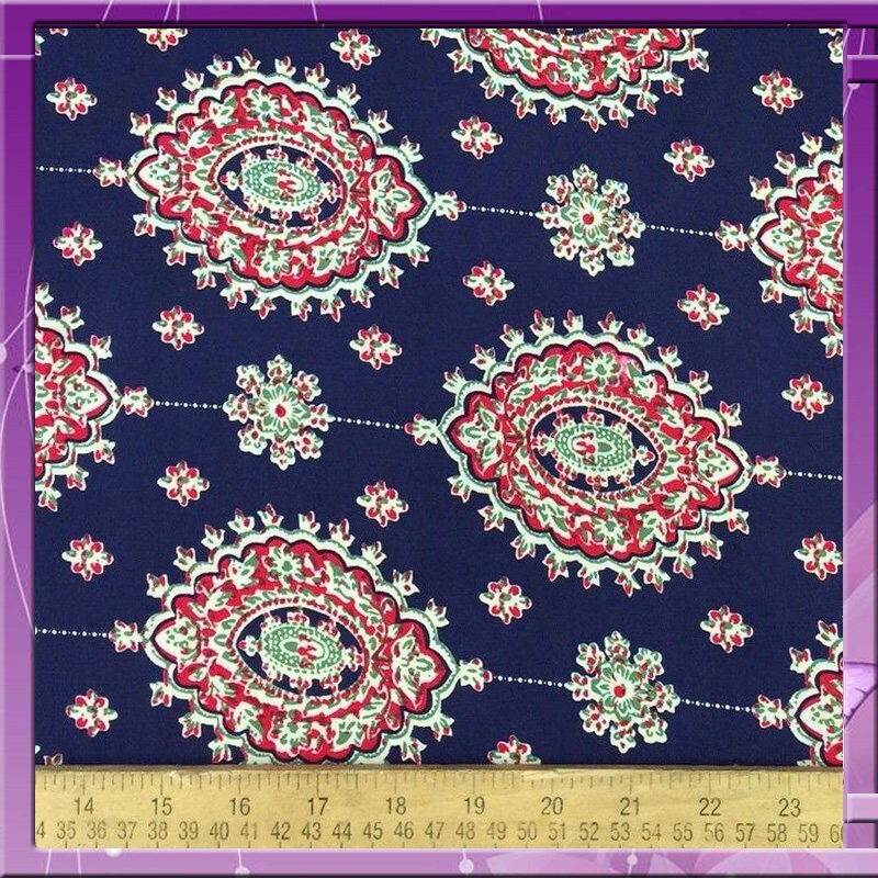100% Japanese Rayon challis two border Navy blue and fuchsia pink design 58 inches Fabric by the yard for tablecloth, panels, decorations