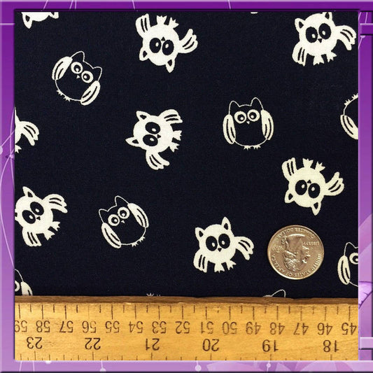 Rayon challis WHAT A HOOT owls on navy blue background 58 inches wide fabric sold by the yard soft organic fabric kids