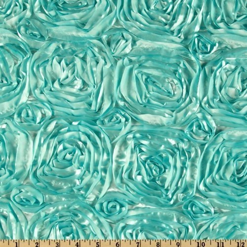 Mint Satin Rosette Fabric by the Yard - 1 Yard roses floral flowers satin mint