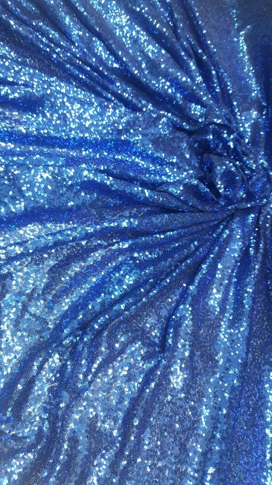 Royal blue Sequin on 1 way stretch mesh glitz sequin fabric  sold by the yard wedding decoration party clothing shining draping