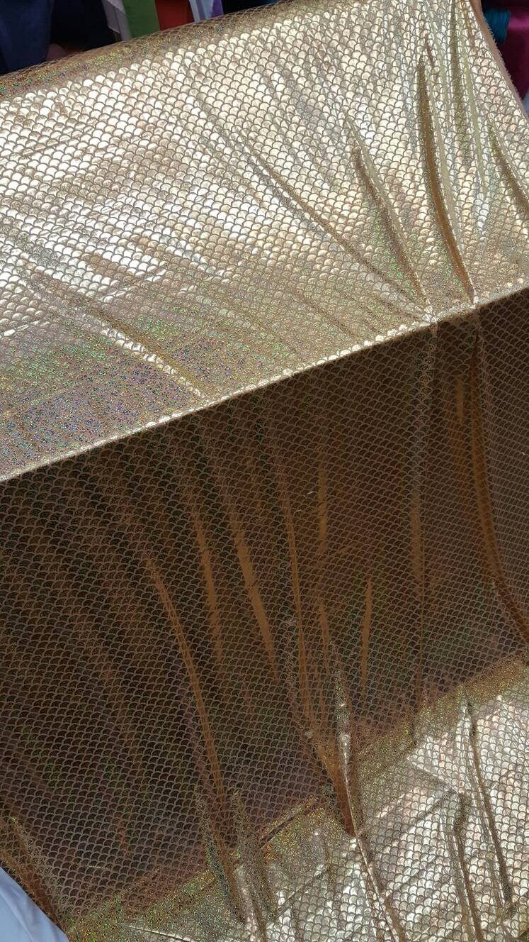 Gold Iridescent Mermeid Stretch Fabric Sold By The Yard Party Decoration Clothing Hologram Multi color Dancer Custom Decoration Clothing