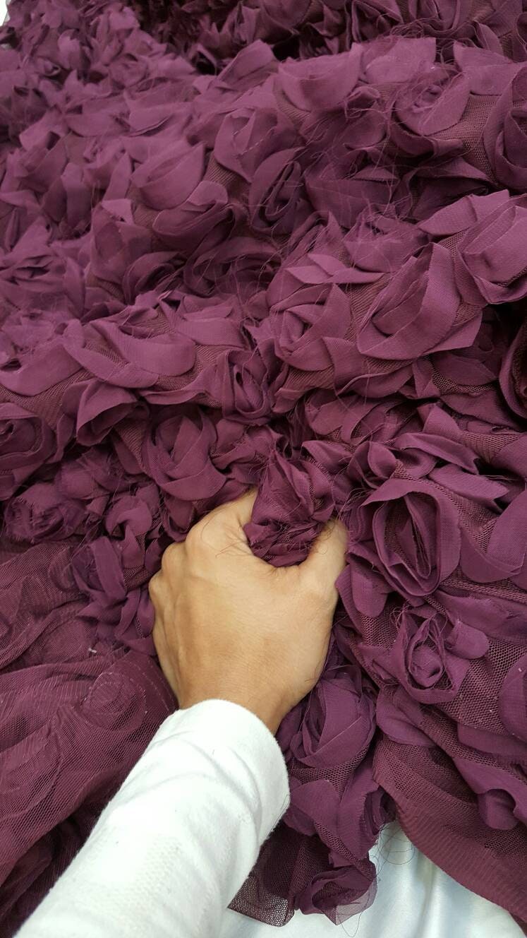 Eggplant Floral Lace chiffon Flower Mesh Prom Fabric Sold by the Yard Gown Quinceañera Bridal Evening Dress Gorgeous Lace Decoration Draping