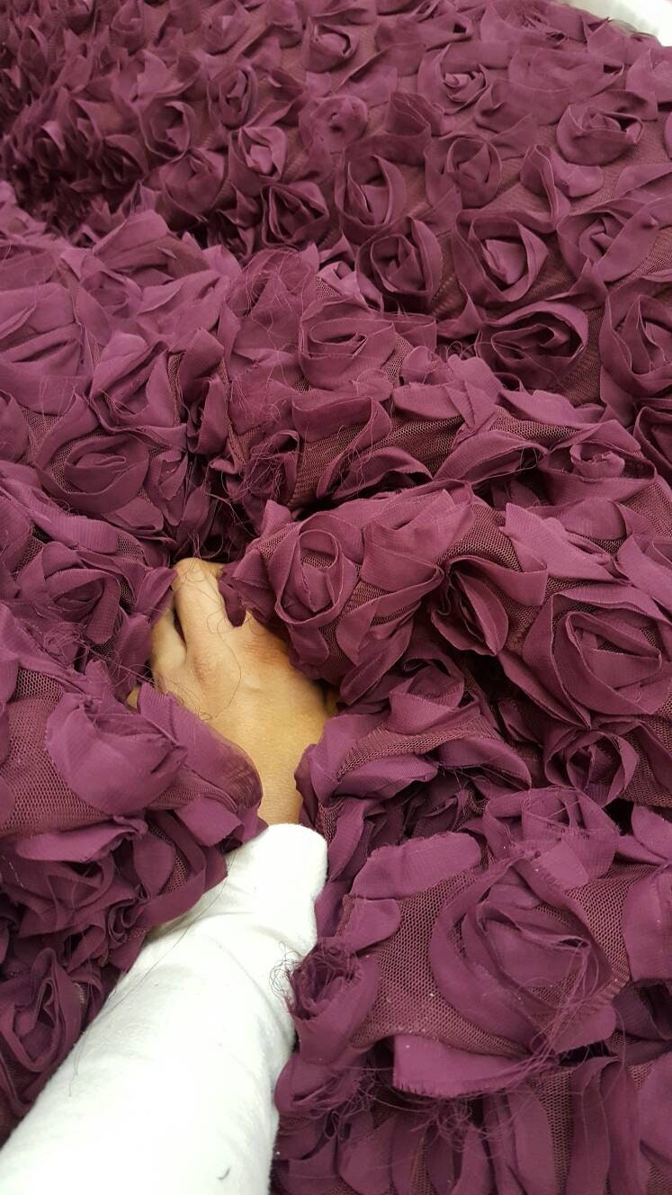 Eggplant Floral Lace chiffon Flower Mesh Prom Fabric Sold by the Yard Gown Quinceañera Bridal Evening Dress Gorgeous Lace Decoration Draping