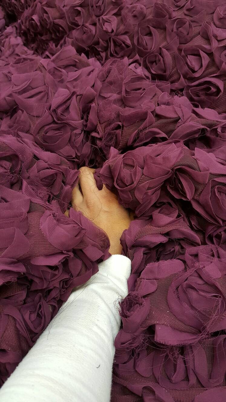 Eggplant Floral Lace chiffon Flower Mesh Prom Fabric Sold by the Yard Gown Quinceañera Bridal Evening Dress Gorgeous Lace Decoration Draping