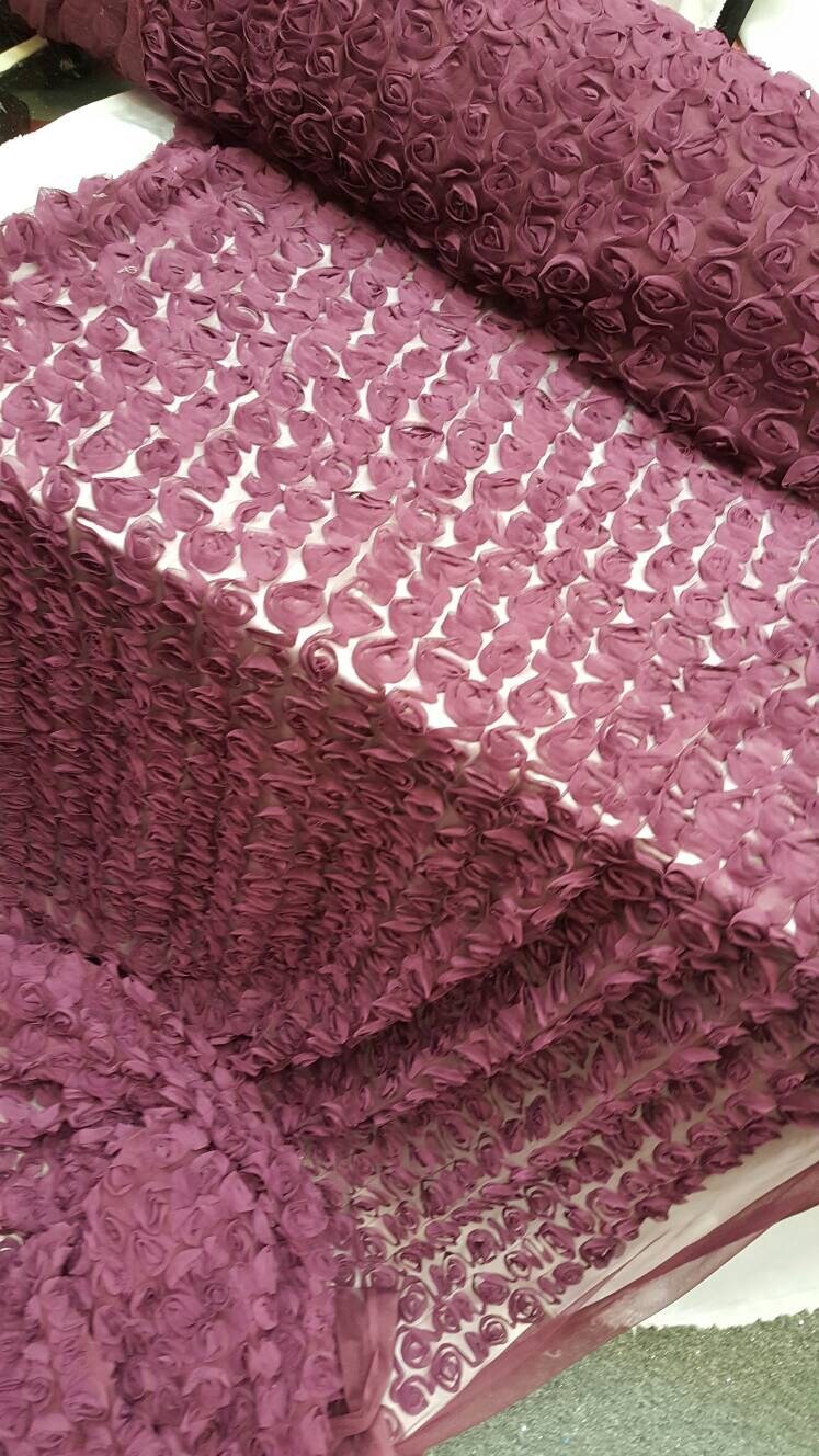 Eggplant Floral Lace chiffon Flower Mesh Prom Fabric Sold by the Yard Gown Quinceañera Bridal Evening Dress Gorgeous Lace Decoration Draping