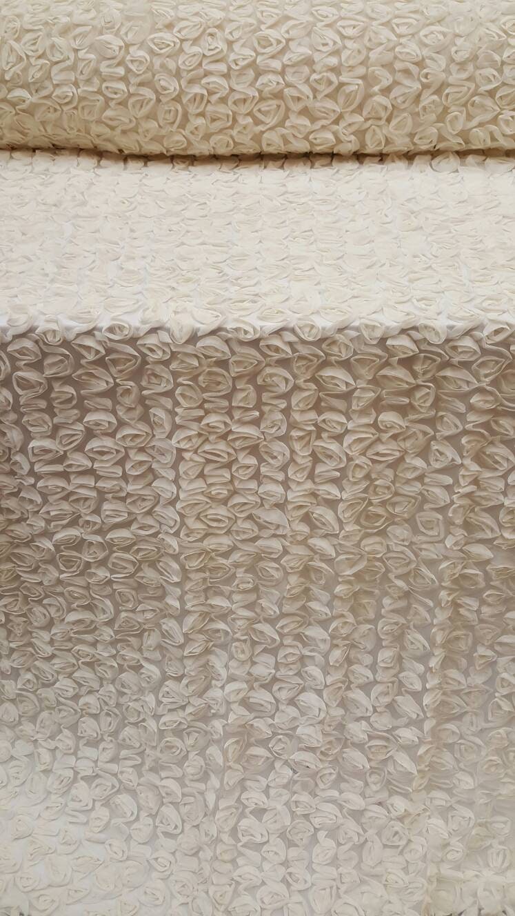 Ivory Floral Lace Chiffon Flowers on Mesh Bridal Fabric Sold by the Yard Gown Bridal Decoration Draping Table Cloths Clothing Prom