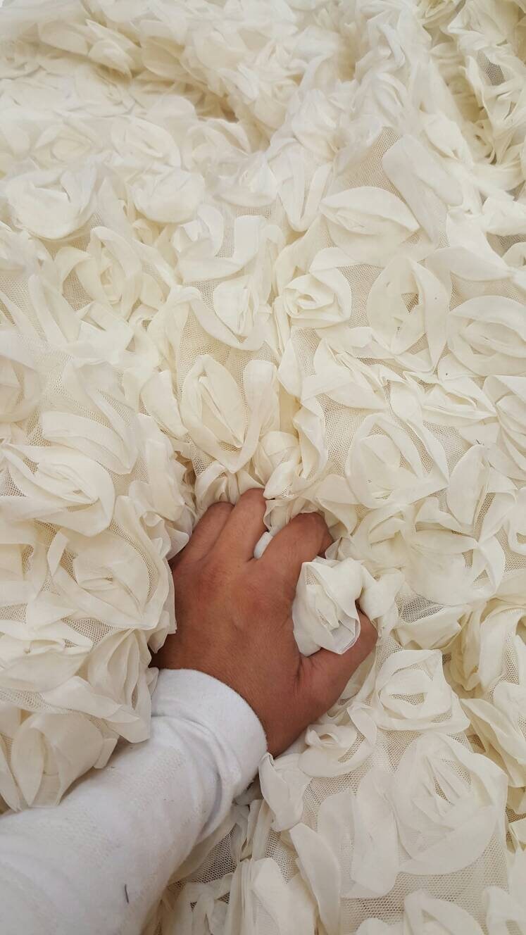 Ivory Floral Lace Chiffon Flowers on Mesh Bridal Fabric Sold by the Yard Gown Bridal Decoration Draping Table Cloths Clothing Prom