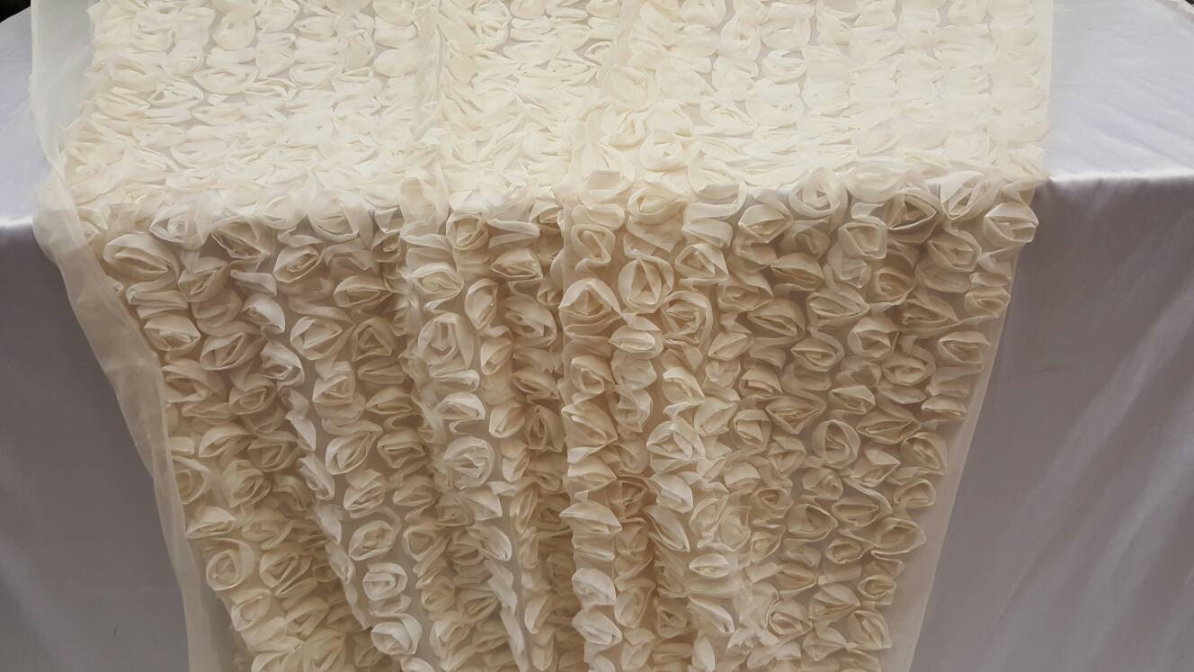 Ivory Floral Lace Chiffon Flowers on Mesh Bridal Fabric Sold by the Yard Gown Bridal Decoration Draping Table Cloths Clothing Prom