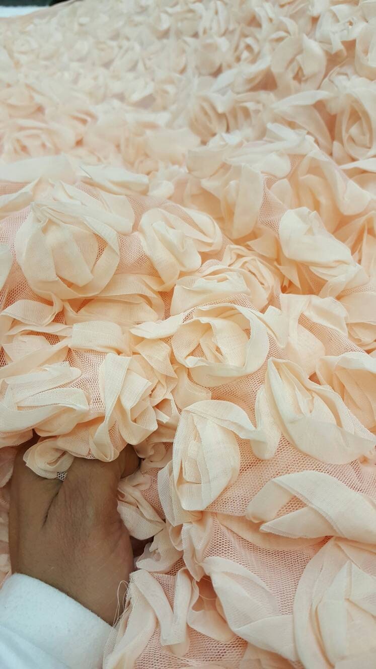Peach Floral Flowers Chiffon Lace Prom Fabric Sold by the Yard Gown Quinceañera Bridal Gorgeous Decoration Draping Table