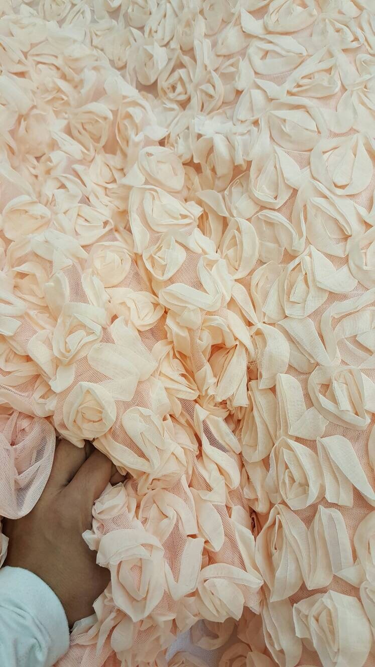 Peach Floral Flowers Chiffon Lace Prom Fabric Sold by the Yard Gown Quinceañera Bridal Gorgeous Decoration Draping Table