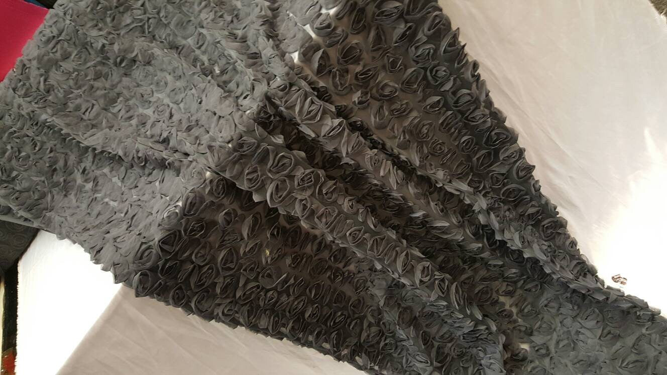 Grey Floral Lace Chiffon Flowers on Mesh Prom Fabric Sold by the Yard Gown Quinceañera Bridal Gorgeous Lace Decoration Draping