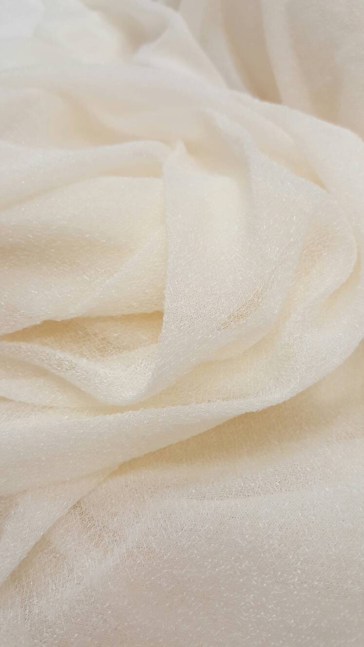 Ivory Stretch Lame Fabric Sold by the Yard Gown Bridal Decoration Draping Table Cloths Soft 4 Way Stretch off White Lame