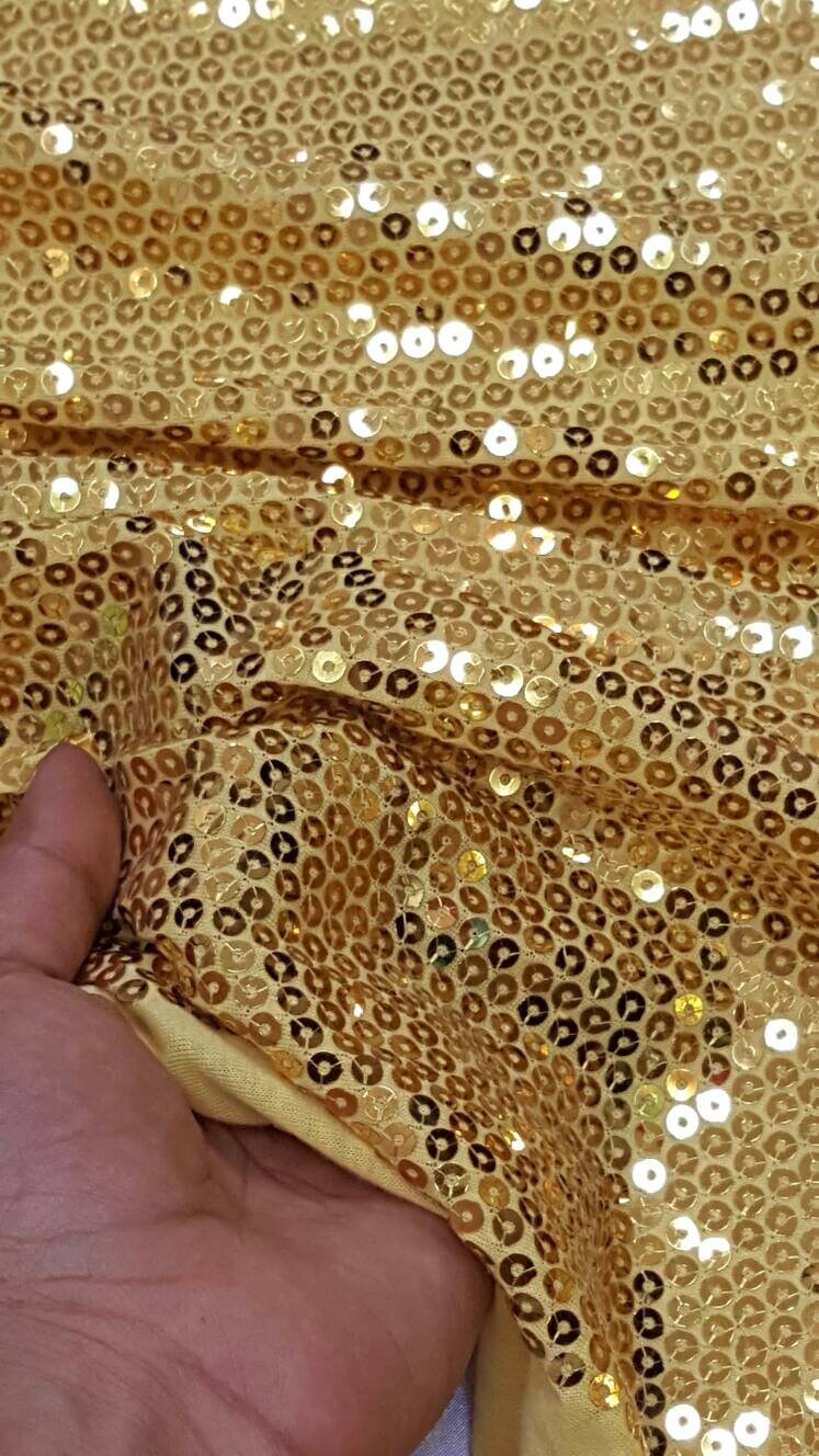 Gold Sequin 2 Way Stretch Yellow Knit Fabric Sold By The Yard Decoration Clothing Draping Gorgeous Dancer Fabric Glitz Sequin
