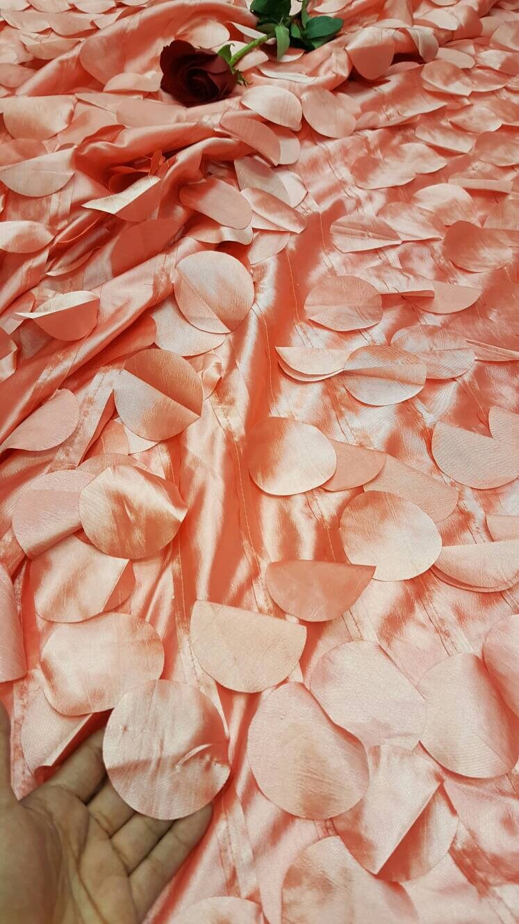 Coral Pétal Leaf Geometric Handging Taffeta Prom Fabric Sold by the Yard Gown Quinceañera Bridal Evening Dress Decoration Draping Table