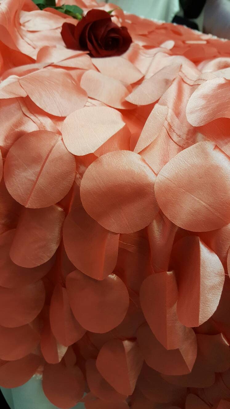 Coral Pétal Leaf Geometric Handging Taffeta Prom Fabric Sold by the Yard Gown Quinceañera Bridal Evening Dress Decoration Draping Table